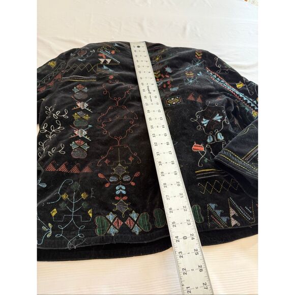 Chico's Black Velvet Jacket Embroidered Lined Boho Southwest Size 2 US Large - Picture 16 of 16